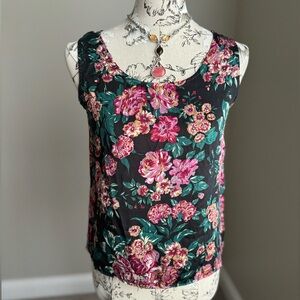 Vintage 90s SILX S Silk Floral Romantic Cottagecore Sleeveless Tank Top Blouse